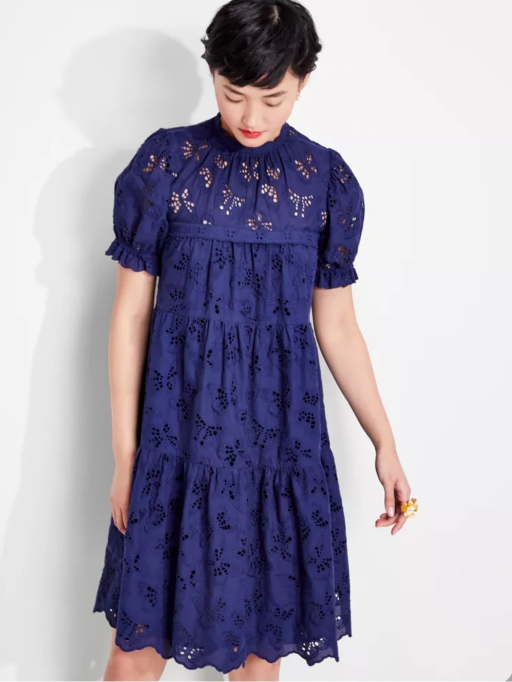 Kate Spade Blue Butterfly Eyelet Tiered Dress, S